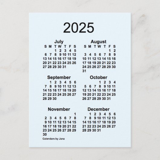 2025 Alice Blue 6 Month Mini Kalender von Janz Postkarte (Vorderseite)