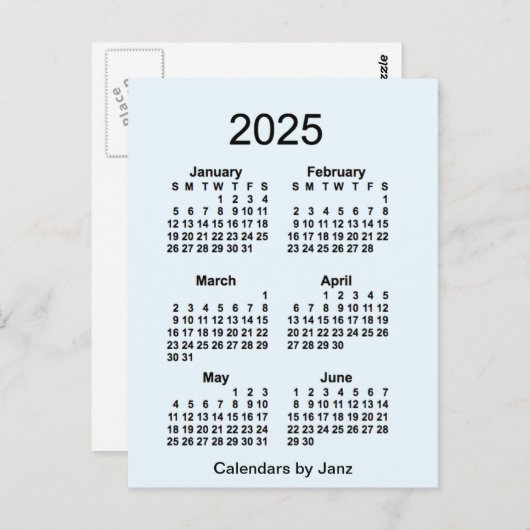 2025 Alice Blue 6 Month Mini Kalender von Janz Postkarte (Vorne/Hinten)