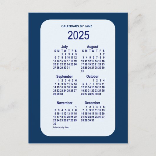 2025 Alice Blue 6 Month Mini Kalender von Janz Postkarte (Vorderseite)