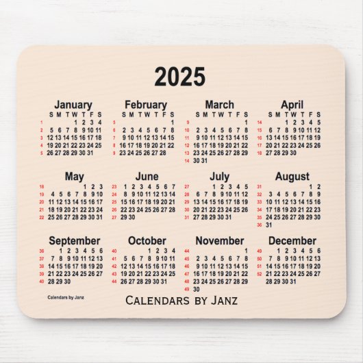 2025 Antique White 52 Weeks Calendar von Janz Mousepad (Vorne)