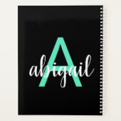 2025 Aquamarin Black Simple Modern Monogram Name Planer (Rückseite)