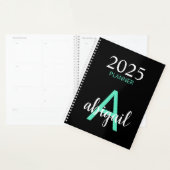 2025 Aquamarin Black Simple Modern Monogram Name Planer (Anzeige)