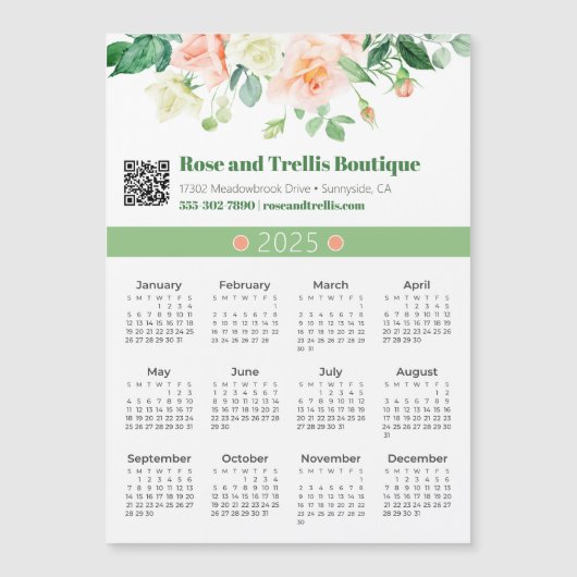 2025 Aquarell-Rose Business Calendar Magnet (Vorderseite)
