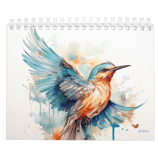 2025 Aquarell-Vogelbaum monatliche Mauer Kalender (Rückseite)