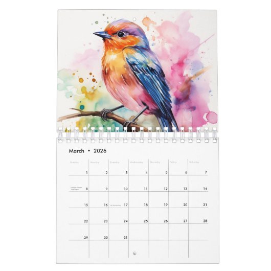 2025 Aquarell-Vogelbaum monatliche Mauer Kalender (Mär 2026)