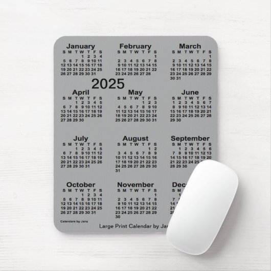 2025 Battleship Gray Large Print Calendar von Janz Mousepad (Mit Mouse)