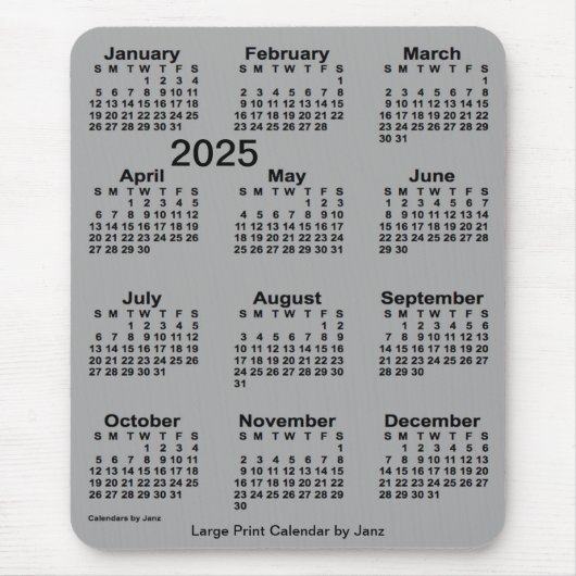 2025 Battleship Gray Large Print Calendar von Janz Mousepad (Vorne)