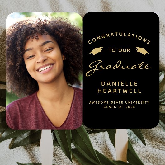 2025 Benutzerdefiniertes Foto Black Gold Abschluss Fächer