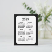2025 Black 6 Month Mini Kalender von Janz Postkarte (Stehend Vorderseite)