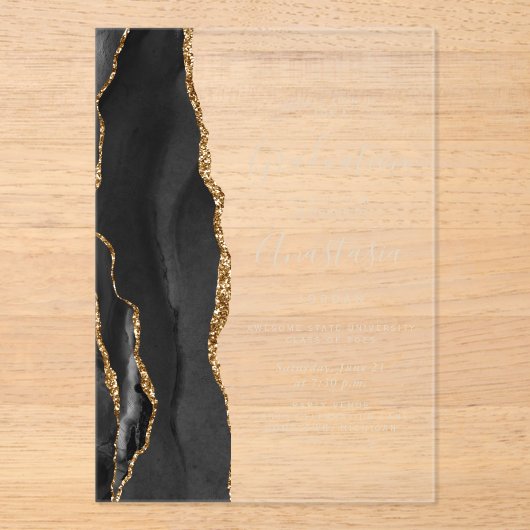 2025 Black Gold Agate Gold Text Abschluss Acryleinladungen (Vorderseite)