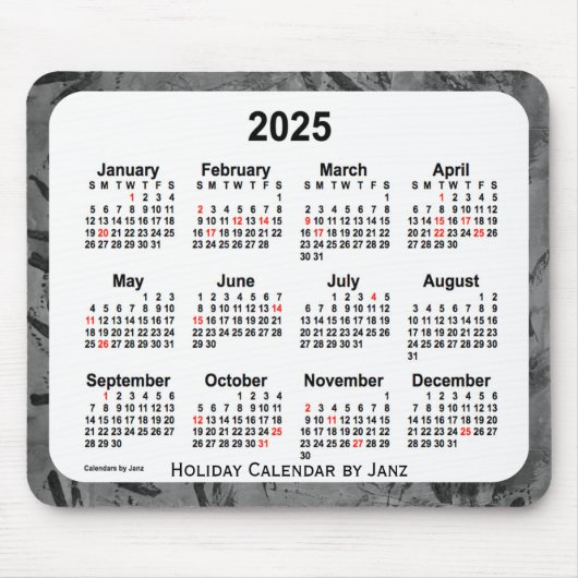 2025 Black Holiday Art Kalender von Janz Mouse Pad Mousepad (Vorne)