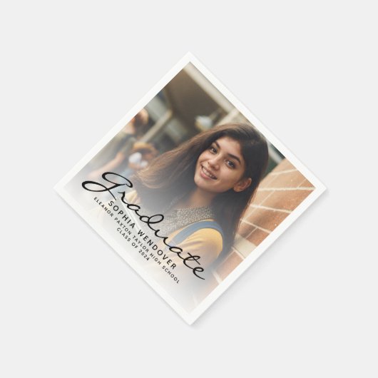 2025 Black Script Foto Graduation Party Serviette (Ecke)