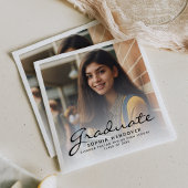 2025 Black Script Foto Graduation Party Serviette