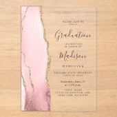 2025 Blush Pink Gold Agate Gray Text Abschluss Acryleinladungen (Vorderseite)