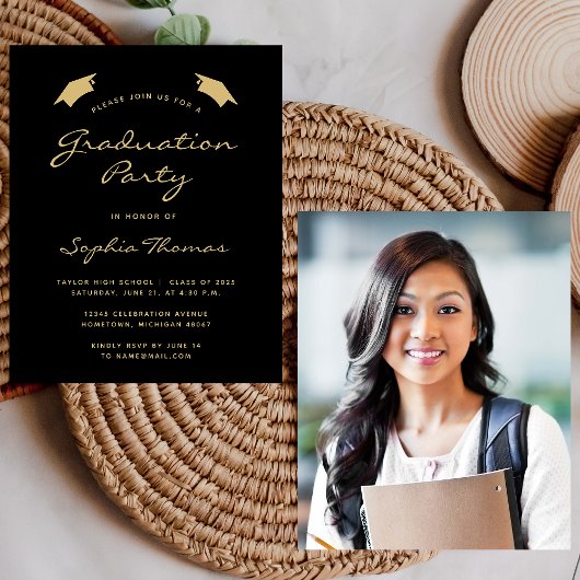 2025 Budget Moderne Black Gold Graduation Party