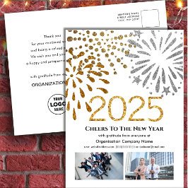 2025 Business Foto Festive Fireworks Gold Glitzer Feiertagspostkarte