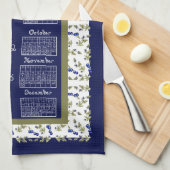 2025 Calendar Blueberries Stem Blätter Navy Tea Geschirrtuch (Viertel Falte)