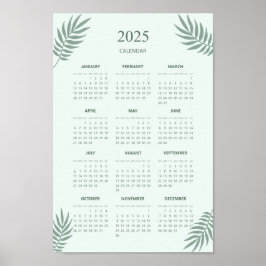 2025 Calendar Boho Blumenästhetische Minze Grün Poster