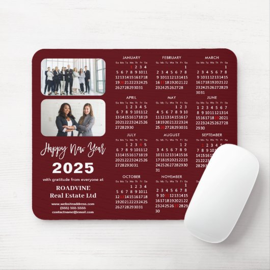 2025 Calendar Business 2 Foto Modern Red Simple Mousepad (Mit Mouse)