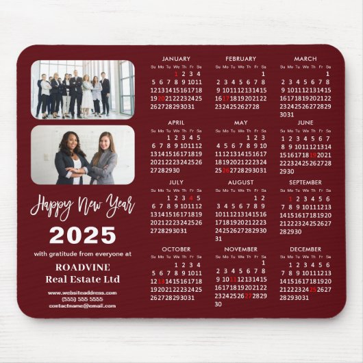 2025 Calendar Business 2 Foto Modern Red Simple Mousepad (Vorne)