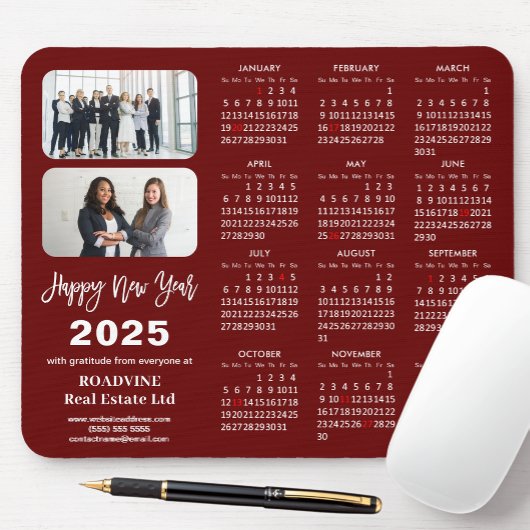 2025 Calendar Business 2 Foto Modern Red Simple Mousepad