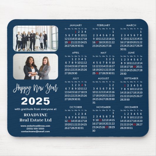 2025 Calendar Business 2 Foto Modernes Blue Einfac Mousepad (Vorne)