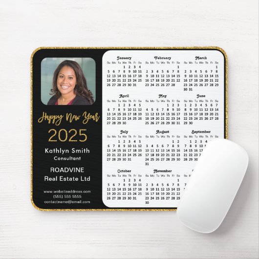 2025 Calendar Business Foto Elegant Gold Glitzer Mousepad (Mit Mouse)