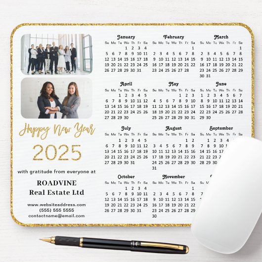 2025 Calendar Business Foto Elegant Gold Glitzer Mousepad