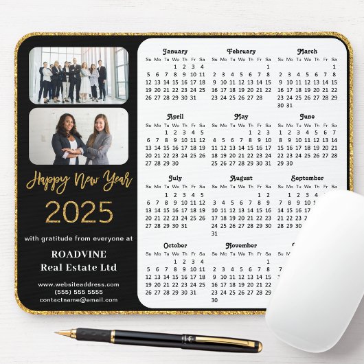2025 Calendar Business Foto Elegant Gold Glitzer Mousepad