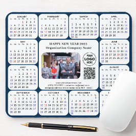 2025 Calendar Business Foto Logo QR Modern Blue Mousepad