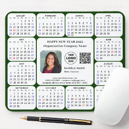 2025 Calendar Business Foto Logo QR Modern Green Mousepad