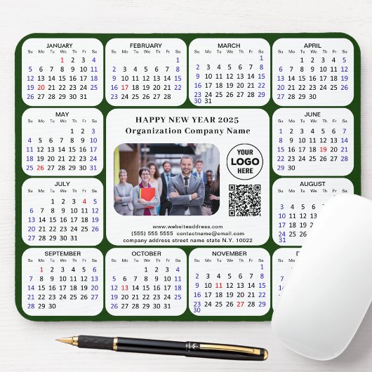 2025 Calendar Business Foto Logo QR Modern Green Mousepad