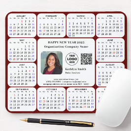 2025 Calendar Business Foto Logo QR Modern Red Mousepad