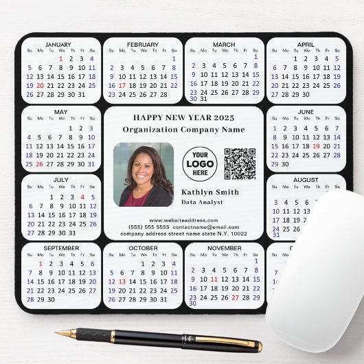 2025 Calendar Business Foto Logo QR Modernes Schwa Mousepad