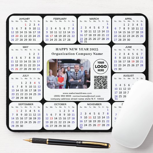 2025 Calendar Business Foto Logo QR Modernes Schwa Mousepad