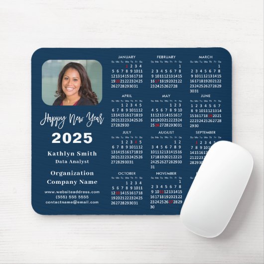 2025 Calendar Business Foto Modernes Blue Einfach Mousepad (Mit Mouse)