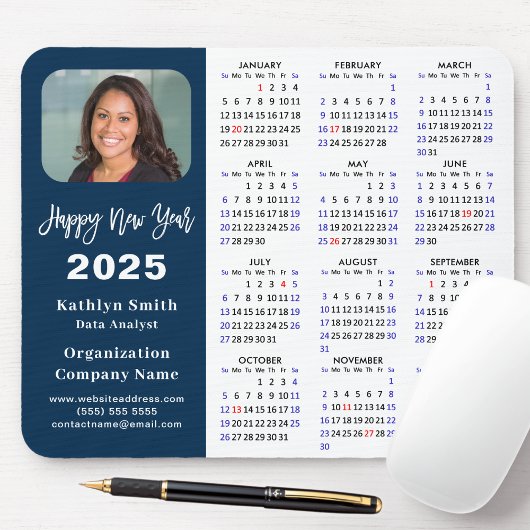 2025 Calendar Business Foto Modernes Blue Einfach Mousepad