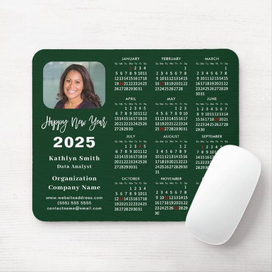 2025 Calendar Business Foto Modernes Green Simple Mousepad (Mit Mouse)