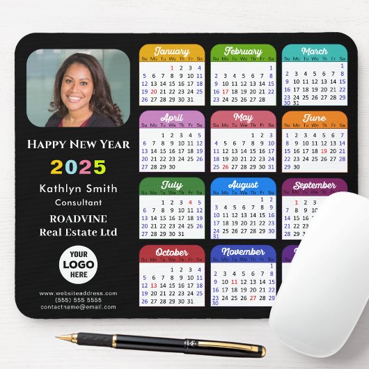 2025 Calendar Business Foto Modernes Schwarz Mousepad