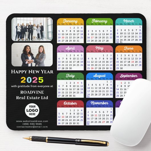 2025 Calendar Business Foto Modernes Schwarz Mousepad