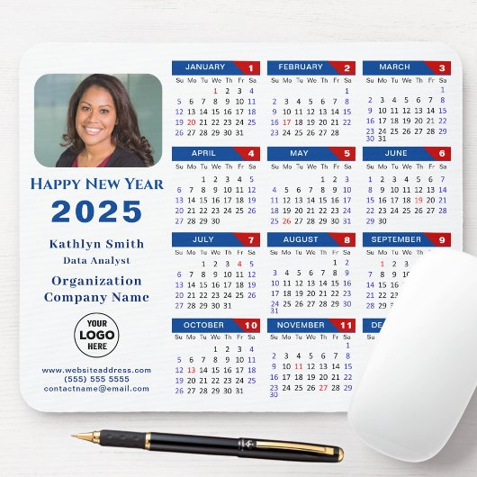 2025 Calendar Business-Logo Modern Blue Red Simple Mousepad