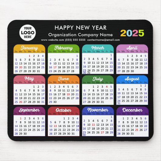 2025 Calendar Business-Logo Moderne Schwarze Farbe Mousepad (Vorne)