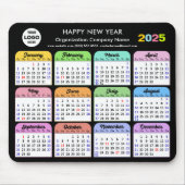 2025 Calendar Business-Logo Moderne Schwarze Farbe Mousepad (Vorne)
