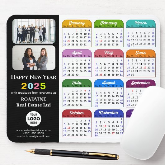 2025 Calendar Business-Logo Moderne Schwarze Farbe Mousepad
