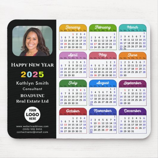 2025 Calendar Business-Logo Moderne Schwarze Farbe Mousepad (Vorne)