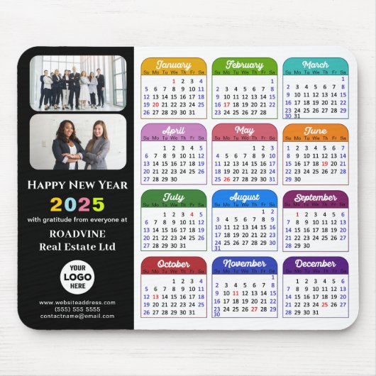 2025 Calendar Business-Logo Moderne Schwarze Farbe Mousepad (Vorne)