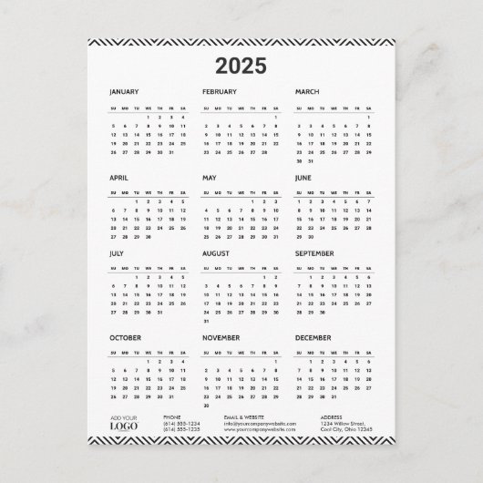 2025 Calendar Business-Logo Modernes Minimalistisc Postkarte (Vorderseite)