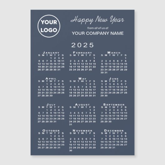 2025 Calendar Business Logo Navy Holiday Magnet (Vorderseite)