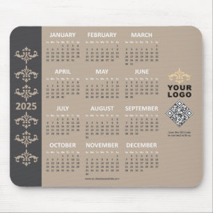 2025 Calendar Business Logo QR Code Latte Baroque Mousepad