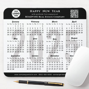 2025 Calendar Business-Logo QR Modernes Schwarzes  Mousepad
